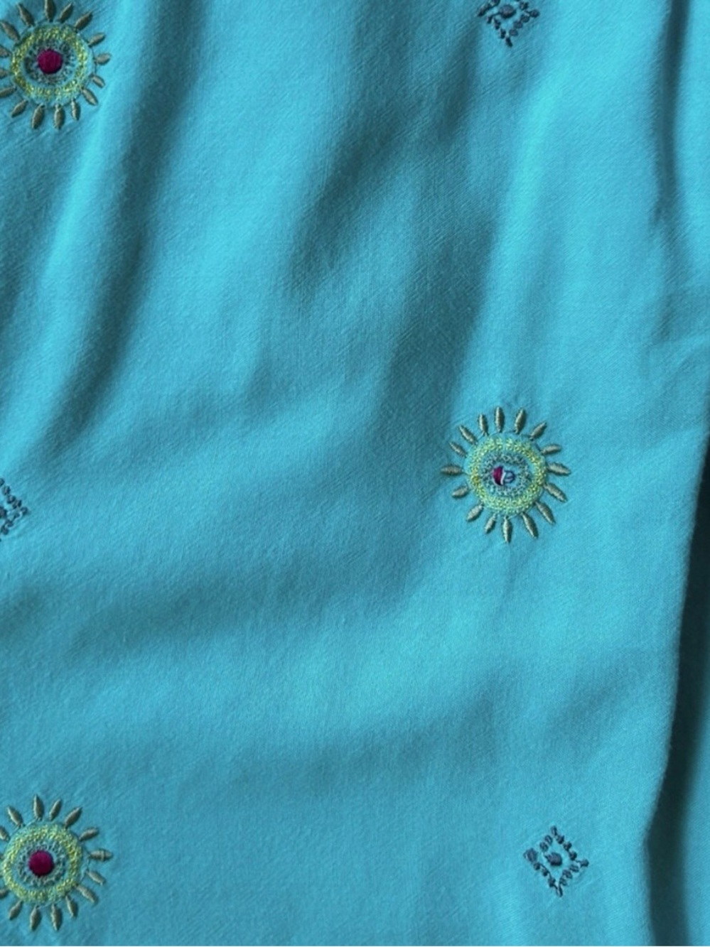 VTG Y2K Aqua Embroidered Statement Maxi Skirt Resort Coastal Boho Tropical Small - Picture 9 of 11